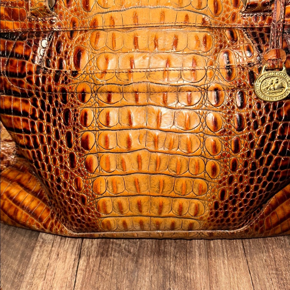 Brahmin Croc-Embossed Satchel Pecan - Picture 3 of 16